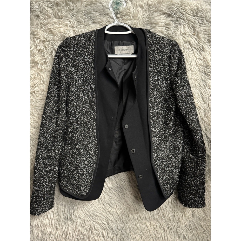 SportMax Mara Weekend Minimalist Gray Tweed Wool Suit Blazer Small‎